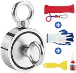 Wukong Double Sided Magnet Fishing,Diameter 75mm, Vertical Tension 400KG N52 Neodymium Eyebolt Magnet with 20m Rope and a Pair of Gloves,Scraper