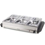 Progress EK3665P Electric Buffet Server - 3 Pan Hot Plate, Food Warmer Tray, 3 x 2.5L Removable Sections, Adjustable Temperature, 300W Portable Chafing Dish, Bain Marie, Catering Buffet Serving Tray