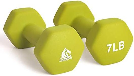 LIONSCOOL Neoprene Coated Dumbbell Weights (Mint Green 7lb Pair)