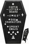 Coffin Letter Board Black With Spooky and Creepmas Emojis +500 Characters, and Wooden Stand - 17x10.5 Inches - Gothic Halloween Decor Spooky Gifts Decorations