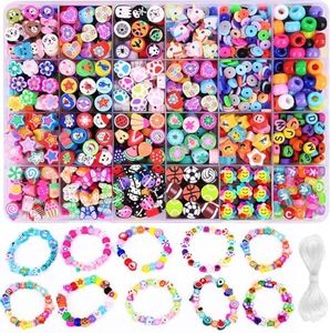 1000pcs Polymeric Clay Beads Kit 24 Fun Styles Fruits Flowers Animals Cake Butterflies Jewelry Making Hearts Necklaces Earrings DIY Accessories for Women and