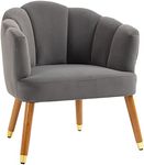 HOMCOM Modern Accent Chairs with Cushioned Seat, Upholstered Velvet Armchair for Bedroom, Living Room Chair with Arms and Wood Legs, Grey