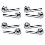 XFORT 4 Pack Door Handle on Rose, Liberty Lever Door Handles in Polished Chrome Finish, Internal Lever Handle, Internal Door Handles with a Standard Latch, Mortice or Bathroom Lock.