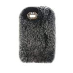 Alcatel 7 Phone Case,Alcatel 7 Folio Case,Alcatel Revvl 2 Plus Case,Super Deluxe Luxury Faux Rabbit Fur Fuzzy Plush Beaver Rex Rabbit Hair Fur Case Alcatel 7 2018/6062W(Bowknot Gray)