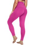 QUEENIEKE Womens Yoga Leggings High Waist Running Pants Workout Tights 6 Inches, Hot Pink, M