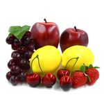 9Pcs Simulation Artificial Fruits Lifelike Fake Apples Grape Lemon Strawberries Decorative Plastic Fruit for Home Kitchen Party Decoration Photography DIY Use (B)