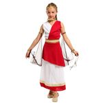 Lito Angels Ancient Roman Greek Goddess Costume Fancy Dress Up Outfits Set with Gold Laurel Headband for Kids Girls Age 7-8 Years