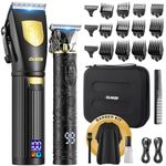 GLAKER Professional Hair Clippers for Men - Cordless Hair Clippers and Hair Trimmer Combo, Complete Barber Kit with 15 Fading Guards & Storage Bag for Hair Trimming & Beard Grooming, Ideal Gifts for Mens At-Home Haircuts