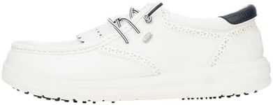 HEYDUDE Men's Wally Golf Classic Shoes White/Navy Blazer, Size 10 | Lightweight Spikeless Golf Style with Faux Leather Upper | Removable Kiltie & Cushioned Insole