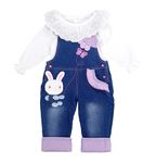 Chumhey Baby Pant Set, Toddler Overall Set, Little Girl Overall Shirt Cute Cartoon Bunny Butterfly, Blue, 3-6 Months