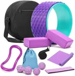 THYWD Yoga Wheel 12 in 1 Set with Back Cracker Roller for Pain Relief & Deep Tissue Massage Yoga Blocks 2 Pack with Yoga Ring, Yoga Accessory for Stretching Equipment, Yoga Starter Kit for Beginner