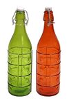 Machak Dropee Glass Water Bottle For Kitchen Fridge 1 litre, MultiColor (Set of 2)