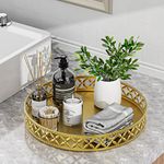 EKNITEY Bathroom Counter Vanity Tray - Perfume Makeup Tray for Dresser Tops Gold Round Serving Tray Candle Decorative Storage Tray for Home Decor 11"