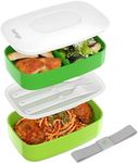 Bentgo Classic - All-in-One Stackable Bento Lunch Box Container - Modern Bento-Style Design Includes 2 Stackable Containers, Built-in Plastic Utensil Set, and Nylon Sealing Strap (Green)