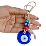 VKORA Handmade Blue Glass Evil Eye Hanging for Good Luck Zodiac Success Health Wealth Prosperity | Decoration for Home Office Garden and Car Hanging |Nazar Battu. (2MB4)- Pack of 1