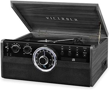 Victrola Mid Century 6-in-1 Bluetooth Record Player & Multimedia Center with Built-in Speakers - 3-Speed Turntable, CD & Cassette Player, AM/FM Radio | Wireless Music Streaming | Grey