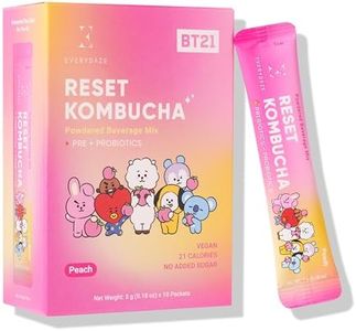 Everydaze BT21 Reset Kombucha Tea Powdered Beverage Mix | 10 Sticks | Prebiotics + Probiotics | Vegan | No Added Sugar, Gluten Free, Sparkling Powder Drink Pack (Peach)