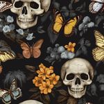 BOKEBEVE Black Yellow Floral Wallpaper Peel and Stick Skull Contact Paper Butterfly Wall Paper for Walls Tabletop Shelves Liner Vinyl PVC DIY Removable 17.5 x 118In