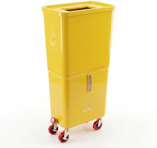 Beverage Bin BiN Dual-Compartment with Locking Wheels, Liquid & Trash Disposal, Leak-Resistant Plastic, Commercial Use (Yellow)