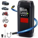 UABRLA Bike Pump Portable, 150PSI & 20000mAh Air Compressor Tire Inflator, Electric Auto-Off Bicycle Tire Pump with Gauge for Car, Motorcycle, Ball, Road, Mountain Bikes (Red)