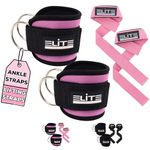 Elite Athletics Ankle Straps for Cable Machine Attachment, Gym Ankle Cuff for Cable Kickback, plus Wrist Straps for Weightlifting and Carry Bag (pink)