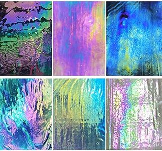 PALJOLLY 6 Sheets Large Iridescent Stained Glass Sheet Variety Pack, 6 x 7 1/2 inch Iridized Glass Sheet Stained Glass Supplies Rainbow Colors for Glass Hobby Projects and Crafts