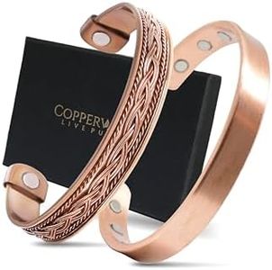 Coppervast Bracelets For Arthritis - Therapy Magnetic Men & Women's With 6 Powerful Magnets Effective Natural Relief Joint Pain (Set Of 2 Plain Braided Inlay), One Size, Copper, no gemstone