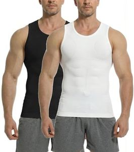 PODFAN Compression Shirt Men, Slimming Tank Top, Gynecomastia Undershirts, Tummy Control Shapewear, Mens Body Shaper Vest(Black+White,3X-Large)