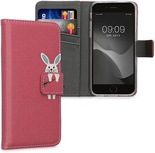 kwmobile Wallet Case Compatible with Apple iPhone 6 / 6S Case for Phone - RABIT Design White/Grey/Coral