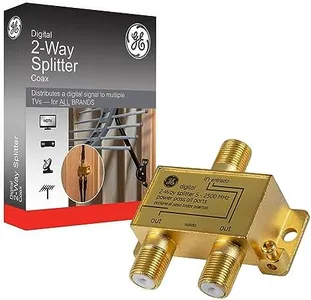 GE Digital 2-Way Coaxial Cable Splitter, 2.5 GHz 5-2500 MHz, RG6 Compatible, Works with HD TV, Satellite, High Speed Internet, Amplifier, Antenna, Gold Plated Connectors, Corrosion Resistant, 33526