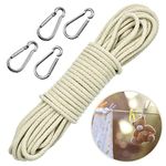 Wandefol 25m/82ft Flag Rope 1/4Inch Thick, Flagpole Rope Flag-line Halyard with 4 Metal Carabiner Steel Hook Clips Outdoor Rescue Line