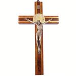 Heritage Two tone wood wall hanging corpus cross 8" (20cm) gift metal wooden crucifix