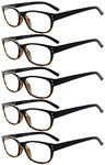 Eyekepper 5-pack Spring Hinges Vintage Reading Glasses Men Readers Black-Yellow Tortoise +4.0