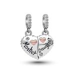 KunBead Mother Daughter Son Sisters Best Friends Bestie Rose Gold Heart Puzzle Dangle Birthday Charms Compatible with Pandora Bracelet, Copper, No Gemstone