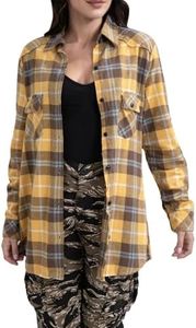 Match Womens Button Down Flannel Plaid Shirts roll up Long Sleeve Shackets Business Blouse Top (Small, Checks#3)