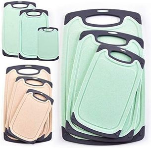 Kitchen Cutting Boards, Anti-Skid Eco-Wheat Straw Vegetable Board Set (3 Pcs), Dishwasher Safe (Light Green)