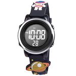 Vicloon Kids Watch, Toddler Digital Watch, Digital Watch LED Electrical Watches 7 Color Lights Watch with Alarm Stopwatch Planets Valentine's Day Gift for 3-10 Year Girls (Black)