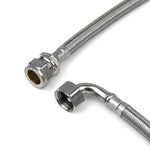 Xcel Home WRAS Approved Elbow (90°) 1/2 x 15mm Compression x 300mm Flexible Pipe Connectors | 2 Sizes - Single Pipe | BSP Elbowed Stainless Steel Braided Flexi Pipes for Boilers, Plumbing