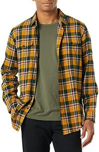 Amazon Essentials Men's Regular-Fit Long-Sleeve Two-Pocket Flannel Shirt, Black Mustard Yellow Plaid, Medium