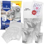 Wallaby 100 Count Mylar Bag Bundle - Multi-Size Pouches, 100x 400cc Oxygen Absorbers, 100x Labels - Heat Sealable, Food Safe & BPA-Free - Long-Term Food Storage for Preppers - Silver (Gusset)