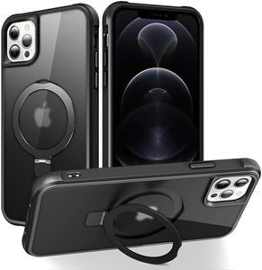 SKYLMW Compatible with iPhone 12 Pro Max Case & iPhone 13 Pro Max Case with Invisible Magnetic O-Ring Stand Case for iPhone 12 & 13 Pro Max 6.7" [Compatible with MagSafe][Great Grip Feeling], Black
