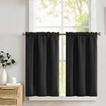 Lazzzy Black Kitchen Curtains Blackout Thermal Insulated Cafe Curtains 36 Inch Black Out Tier Curtains for RV Camper Basement Bathroom Living Room Darkening Short Half Window Drapes 2 Panels