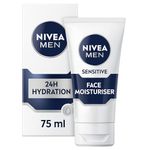 NIVEA MEN Sensitive Face Moisturiser (75ml), Men's Moisturiser with 0% Alcohol, Made for Sensitive Skin, Men's Skin Care Essentials (Packaging may vary)