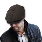 EPOCH HATS Men's Wool Newsboy Cap, Herringbone Driving Cabbie Tweed Applejack Golf Hat, Nsb2318, L