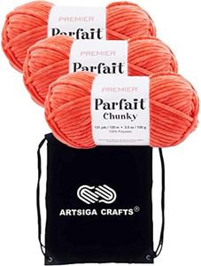 Premier Yarns Parfait Chunky Mango 1150-11 (3-Skeins - Same Dye Lot) Weight S Bulky #6 Polyester Yarn for Crocheting and Knitting with Project Bag