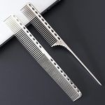 2 Stainless Steel Combs, comb for men,Beard Comb, barber comb,Stainless Steel Combs for Hair, Metal Hair Cutting Comb,mens hair comb (Asian)