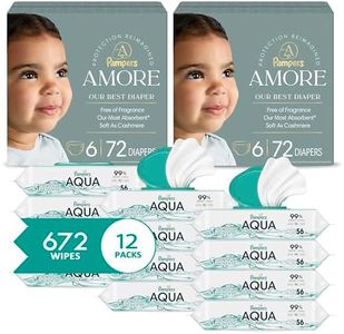 Pampers Amore Diapers Size 6, 2 x 72 Count, with Pampers Aqua Pure Water Based Baby Wipes 12X Flip-Top Packs (672 Count)