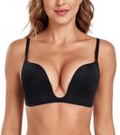 Lemorosy Women's Deep V Plunge Bra Convertible Low Cut Push Up U Shaped Multiway Bra(38B, Black)