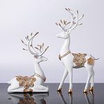 Xtore Creative Resin Golden and White Reindeer Sculptures | Beautiful Home Decor | Lifts up Energy of Your Room (Pack of 2, White)