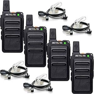 Retevis RT619 Talkie Walkie, Mini Talkie Walkie Professionnel PMR446 sans Licence, VOX Squelch 16 Canaux, 1300mAh Rechargeable Talky Walky avec Casques pour Famille, Restaurants (4 Pcs, Noir)